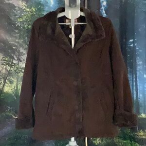 Brown Teddy Jacket with Plush Texture and Prominent Collar